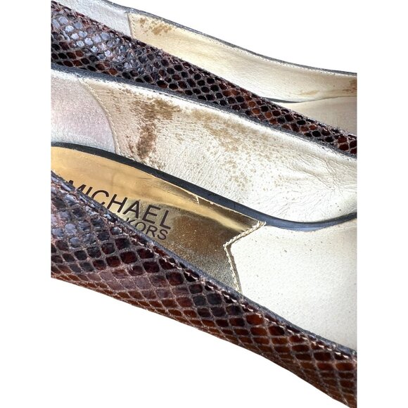 Michael Kors Brown Snakeskin Pattern Leather Flats With Black Buckle Accents 7M - Picture 4 of 10